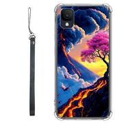RWUTYTIUL Funda transparente para TCL Ion Z T501L T501C TCL A3/A30 de 5.5 pulgadas con cordón, TPU suave, flexible, a prueba de golpes, para mujeres y hombres, diseño de cerezo volcánico