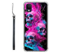 RWUTYTIUL Funda transparente para TCL Ion Z T501L T501C TCL A3/A30 de 5.5 pulgadas con cordón, TPU suave, flexible, a prueba de golpes, funda protectora para mujeres y hombres, calavera rosa