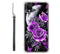 RWUTYTIUL Funda transparente para TCL Ion Z T501L T501C TCL A3/A30 de 5.5 pulgadas con cordón, TPU suave, flexible, a prueba de golpes, funda protectora para mujeres y hombres, color morado y rosa