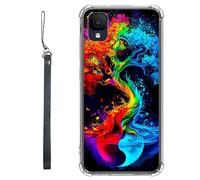 RWUTYTIUL Funda transparente para TCL Ion Z T501L T501C TCL A3/A30 de 5.5 pulgadas con cordón, TPU suave, flexible, a prueba de golpes, para mujeres y hombres, diseño de árbol azul y rojo