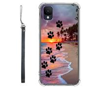 RWUTYTIUL Funda transparente para TCL Ion Z T501L T501C TCL A3/A30 de 5.5 pulgadas con cordón, TPU suave, flexible, a prueba de golpes, para mujeres y hombres, diseño de huellas de perro, playa