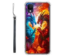 RWUTYTIUL Funda transparente para TCL Ion Z T501L T501C TCL A3/A30 de 5.5 pulgadas con cordón, TPU suave, flexible, a prueba de golpes, para mujeres y hombres, diseño de dragón azul y rojo