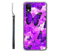 RWUTYTIUL Funda transparente para TCL Ion Z T501L T501C TCL A3/A30 de 5.5 pulgadas con cordón, TPU suave, flexible, a prueba de golpes, para mujeres y hombres, mariposa morada