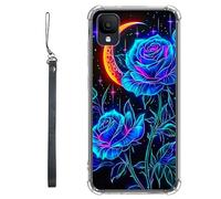 RWUTYTIUL Funda transparente para TCL Ion Z T501L T501C TCL A3/A30 de 5.5 pulgadas con cordón, TPU suave, flexible, a prueba de golpes, funda protectora para mujeres y hombres, color azul y luna rosa