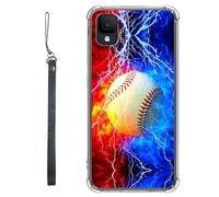 RWUTYTIUL Funda transparente para TCL Ion Z T501L T501C TCL A3/A30 de 5.5 pulgadas con cordón, TPU suave, flexible, a prueba de golpes, para mujeres y hombres, color azul y rojo béisbol