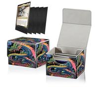 RWUTYTIUL Juego de 100 fundas negras para cartas y mazo de cartas para juego de cartas MTG, caja de almacenamiento de tarjetas, piel sintética, tamaño grande, fuerte imán para juego de mesa, Magic TCG