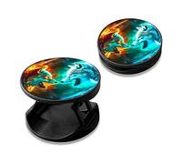 RWUTYTIUL Paquete de 2 fundas para teléfono celular para dedos, agarre bonito para teléfono con soporte expandible compatible con todos los teléfonos y tabletas, dos lobos llameantes