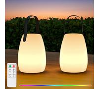 RWWR 2 Piezas Lámpara de Mesa LED Para Exteriores Recargable Lámpara de Mesa Pequeña Inalámbrica 8 Colores con Mando a Distancia IP44 para Camping Jardín Balcón Terraza (Pequeño-Manija de Silicona)
