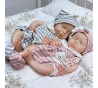 RXDOLL Mini muñecas Reborn de silicona de cuerpo completo para niñas gemelas, muñeca de bebé de silicona completa de 12 pulgadas, bebés recién nacidos, muñecas elásticas suaves y realistas, juego de