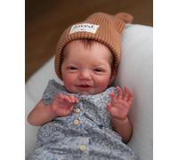 RXDOLL Muñeca de bebé realista sonriente de 20 pulgadas, muñeca realista de bebé recién nacido, cuerpo de tela suave, hecho a mano, cabello castaño, muñecas de bebé de la vida real, regalos para niños