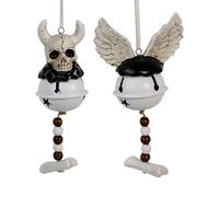 Rxgiasup Campanas de viento góticas de calavera, decoración de Halloween para interiores y exteriores, resina y hierro, resistentes a la intemperie, adornos colgantes de hierro para fiestas