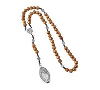 Rxgiasup Collar de rosario católico con crucifijo de indulto, medallas, cuentas de madera, cadena de oración para bautizos y ceremonias de medición, regalo de joyería espiritual