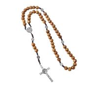 Rxgiasup Collar de rosario católico con crucifijo de indulto, medallas, cuentas de madera, cadena de oración para bautizos y ceremonias de medición, regalo de joyería espiritual
