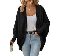 Rxgiasup Suéteres tipo cárdigan de manga larga con alas de murciélago para mujer, suéter abierto al frente, ropa de calle, regalo, suéteres de punto de manga larga, Negro, S