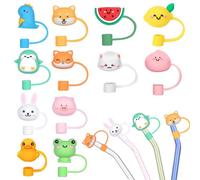 RXKFIGX 12 pcs Cubiertas de Pajitas Tapón Reutilizable para pajitas Adorable Tapa de Pajita de Silicona Tapón de Pajita de Silicona de Grado alimentario Seguro Tapón para pajitas Decorativas de 8 mm