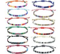 RXKFIGX 12 PCS Pulseras Surfista Ajustables Amistad Pulseras de Tejidas Pulseras de Playa Hechas a Mano Bohemias Trenzadas Coloridas Tobilleras Pulsera de la Amistad para Niñas y Niños