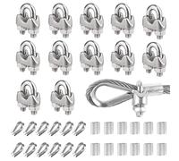 RXKFIGX 12 Piezas Juego de Accesorios de Cuerda de Alambre M3, Incluye Abrazadera de Cable M3,Dedal de Acero Inoxidable M3,Funda de Bucle de Aluminio de 3 mm,Perno En U Sujetacables para Cable de