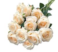 RXKFIGX 12 Piezas Rosas Flores Artificiales de Seda 51 cm Rosas Artificiales Rosas Falsas de Tallo Largo Realista Largo Tallo Rosas Artificiales para Bodas,Hogar,Jardines,Hoteles,Oficinas（Champagne）