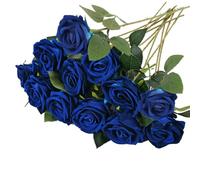RXKFIGX 12 Piezas Rosas Flores Artificiales de Seda 51 cm Rosas Artificiales Rosas Falsas de Tallo Largo Realista Largo Tallo Rosas Artificiales para Bodas,Hogar,Jardines,Hoteles,Oficinas（BLU）
