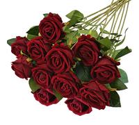 RXKFIGX 12 Piezas Rosas Flores Artificiales de Seda 51 cm Rosas Artificiales Rosas Falsas de Tallo Largo Realista Largo Tallo Rosas Artificiales para Bodas,Hogar,Jardines,Hoteles,Oficinas（Claret）