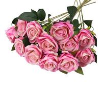 RXKFIGX 12 Piezas Rosas Flores Artificiales de Seda 51cm Rosas Artificiales Rosas Falsas de Tallo Largo Realista Largo Tallo Rosas Artificiales para Bodas,Hogar,Jardines,Hoteles,Oficinas（Rosa intenso）
