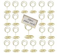 RXKFIGX 20 pcs Soportes Soporte para Tarjetas de Mesa Sostenedor de Lugar Metal Memo Clip Holder para Números Mes Soporte Numero Nombre Redondo Dorado Tarjeta Memo Clip para Tarjetas de Menú, Juego de