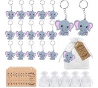 RXKFIGX 30 piezas Llavero Elefante+Bolsa Organza+Colgante Papel Kraft Colgante de Animal Gracias Regalos de Gracias para Niño Niña Fiesta de Cumpleaños de Suministro para Boda Bautizo Comunión