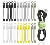 RXKFIGX 50 Piezas Bridas para Cable de Silicona 5 colores bridas de silicona reutilizables Organizador de Cables Ataduras Cables Colorido Recogecables para Cable de Auriculares y Cable USB