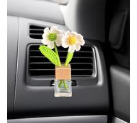 RXMORI Ambientador Vacío para Automóvil Botella de Perfume Clip de Ventilación de Coche con Flor de Punto de Ganchillo, Decoraciones para Tablero de Instrumentos Accesorios