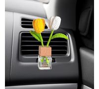 RXMORI Ambientador Vacío para Automóvil Botella de Perfume Clip de Ventilación de Coche con Flor de Punto de Ganchillo, Decoraciones para Tablero de Instrumentos Accesorios