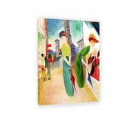 RXNHGJDS August Macke Cuadro sobre Lienzo Dos mujeres frente a una tienda de sombreros laminas pinturas famosas Reproducción sobre lienzo Cuadros Decoracion Salon100x70cm(33x28in) Enmarcado