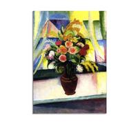 RXNHGJDS August Macke Cuadro sobre Lienzo Flores frente a una ventana laminas pinturas famosas Reproducción sobre lienzo Cuadros Decoracion Salon42x30cm(17x12in) Enmarcado