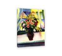 RXNHGJDS August Macke Cuadro sobre Lienzo Flores frente a una ventana laminas pinturas famosas Reproducción sobre lienzo Cuadros Decoracion Salon55x40cm(22x16in) Enmarcado