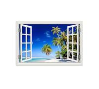 RXNHGJDS Cuadro Ventana Paisaje Colorful Tropic Palm Trees Nature Pictures Lienzo 3D Ventana Playa Foto con Lienzo Canvas Laminas Cuadro Dormitorio Decoracion Hogar Pared 45x30cm(18x12inSin marco
