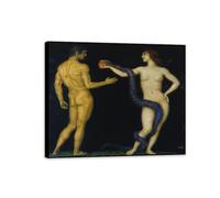 RXNHGJDS Franz von Stuck Poster Adán y Eva Reproducción de Pinturas al óleo gi Impresiones artísticas en Lienzo para decoración del hogar y la Oficina 70x60cm(28x24in) Con marco