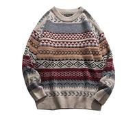 Rxozrxoz Suéter de punto para hombre, suéter de punto vintage para abuelo, suéteres de punto de gran tamaño, a rayas, suéter de primavera casual de manga larga, Rojo -, Small