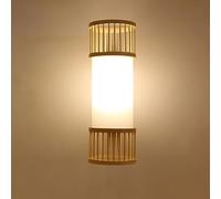 RXPVUXE Aplique de Pared de ratán Aplique de bambú rústico Lámpara de Pared WABI-sabi Lámpara de Pared de Madera cilíndrica con Pantalla de pergamino de imitación, Apliques de Estilo japonés E27 para