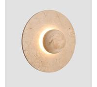 RXPVUXE Aplique de pared de travertino amarillo, lámpara de pared LED redonda de piedra natural con blanco cálido de 3000 K, lámpara de pared de mármol Wabi Sabi de estilo japonés for mesita(30cm)