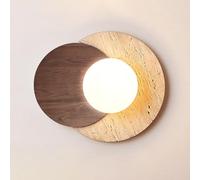 RXPVUXE Aplique De Pared De Travertino Amarillo Natural Con Pantalla De Madera Maciza Y Vidrio, Luz Montada En La Pared De Mármol Vintage, Lámpara De Pared De Piedra Moderna Nórdica(Walnut color)