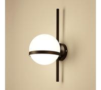 RXPVUXE Aplique de pared de vidrio Globe, lámpara moderna de montaje en pared para mesita de noche, iluminación de tocador de baño nórdico, pantalla de vidrio blanco leche, lámpara de pared de metal c