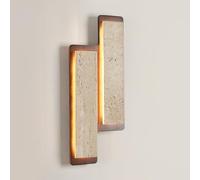 RXPVUXE Aplique de pared LED de travertino amarillo, lámpara de pared interior cableada con pantalla de piedra natural y base de madera, lámpara de pared de mármol moderna de mediados de siglo