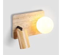 RXPVUXE Lámpara De Pared Cuadrada Moderna De Piedra Natural, Aplique De Pared De Travertino Amarillo con Foco De Madera Ajustable Y Vidrio De Globo, Aplique De Pared Moderno De Mediados(Wood)