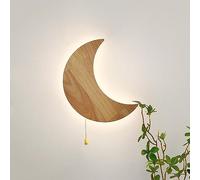 RXPVUXE Lámpara de pared de luna Aplique de pared de media luna de madera con interruptor de cadena de tracción y pantalla acrílica, 10W Modo de 3 colores Lámpara de pared de madera moderna para dormi