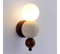 RXPVUXE Lámpara De Pared De Travertino Amarillo, Aplique De Pared De Mármol Moderno Nórdico con Base De Madera con Pantalla De Vidrio Globo, Lámpara De Pared De Piedra Natural for Dormitorio