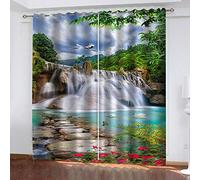 RXWZRL Cortinas Salon Dormitorio Modernas 3D Vista Del Lago De La Cascada Del Bosque Estampadas, Cortinas Ventana Opacas Termicas Aislantes Frio Y Calor 2 Piezas Con Ojales, Proteccion Intimidad 150X2