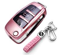 RXXR Funda para llave de coche compatible con Audi, A1 S1 A3 S3 RS3 A4 S4 RS4 A6 S6 RS6 Q2 Q3 Q7 TT TTS R8 Flip Key Case Protector remoto 3 botones para llave de coche con llavero de cuero