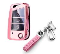 RXXR Funda para llave de coche compatible con Volks-wagen L VW Golf 7 MK7 Lavida Sagitar Car 3 botones rosa suave funda protectora con llavero de cuero
