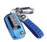 RXXR Funda para Llave de Coche Compatible con VW Golf, Polo, Passat, Skoda, Seat - 3 Botones (Azul)