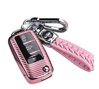 RXXR Funda para llave de coche compatible con VW, VW Golf Key Box, funda para llave para VW Polo Passat Skoda Seat 3 botones (rosa)