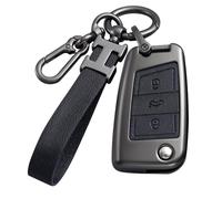 RXXR Funda para llave de coche para VW con 3 botones, color negro, funda protectora compatible con VW Volkswagen Golf 7 Mk7 Polo Jetta, Tiguan, Seat, León, Fabia, Ibiza, Skoda, Fabia, Octavia Superb